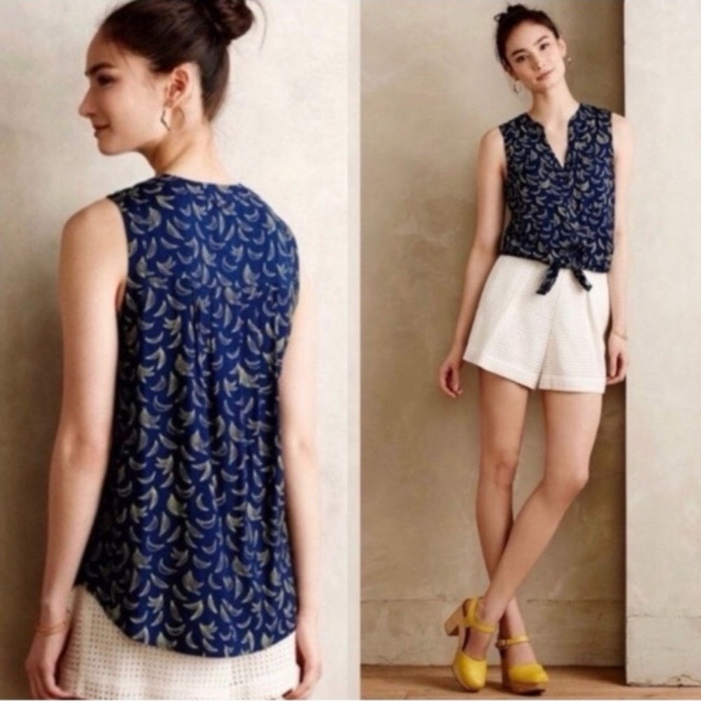 Maeve Anthro Sunseeker Banana Print Sleeveless Blouse Top Sz 4